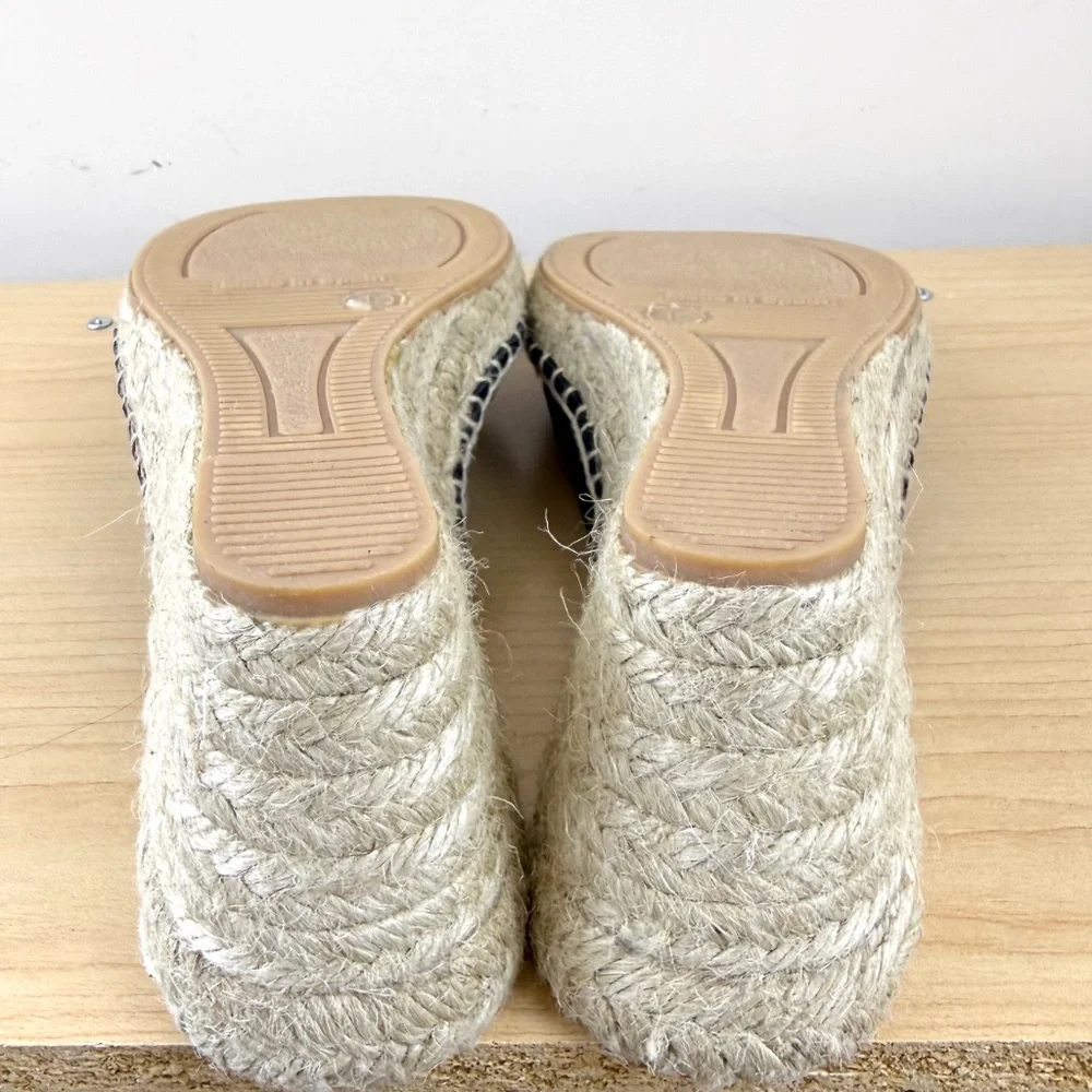 Patricia Green Espadrille Slides Black Leather Wedge (10)